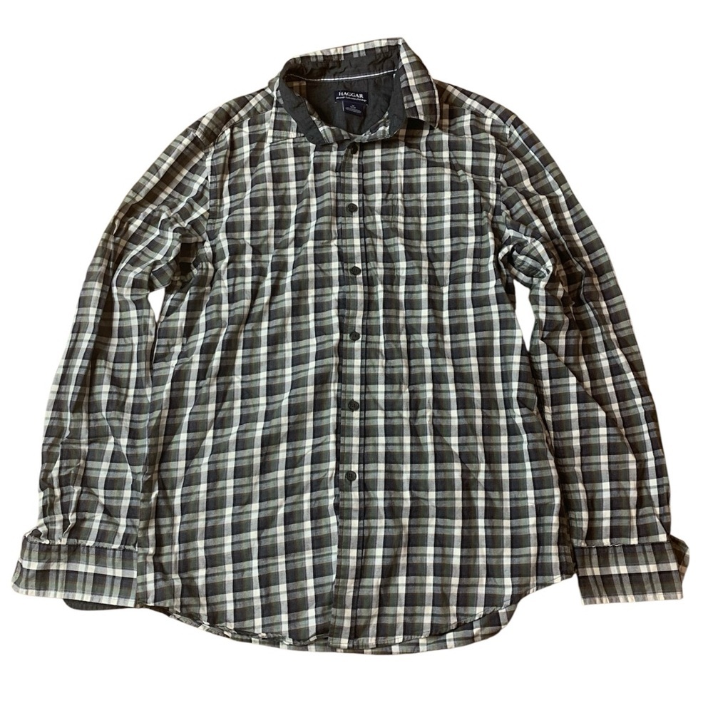 💜 Haggar Heritage Collection Plaid Flannel Shirt - 100% Cotton - Men's M
